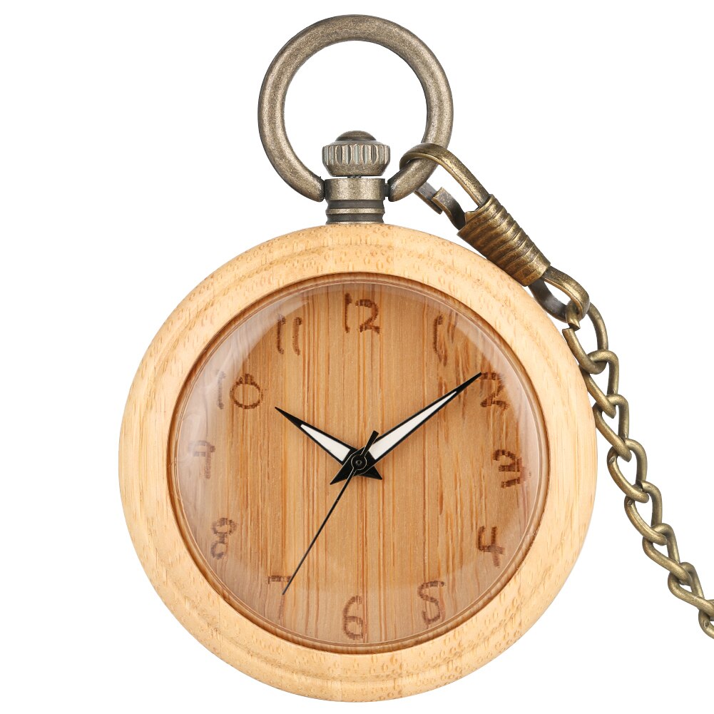 Quartz Pocket Watches Lightweight Pattern Full Wooden Pocket Watch Round Dial Necklace Chain Pendant Clock