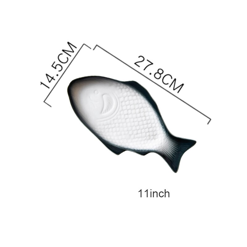 Ceramic Tableware Plate Fish Shaped Dish Snack Storage Fish Pan Fine Dinner Plate Kitchen Accessories: Dark 11inch