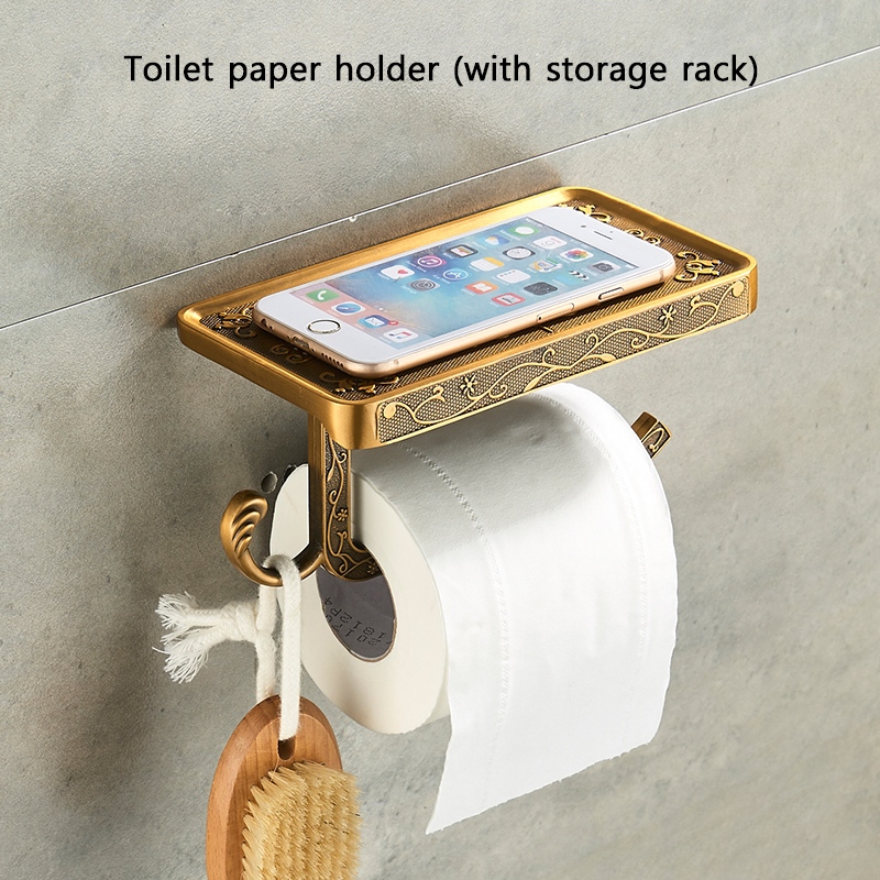 Antieke Badkamer Hardware Set Muur-Gemonteerde Handdoekrek Toiletborstel Rek Föhn Rek Zeepbakje Douche Hoekrek Accessoires: Bordeaux