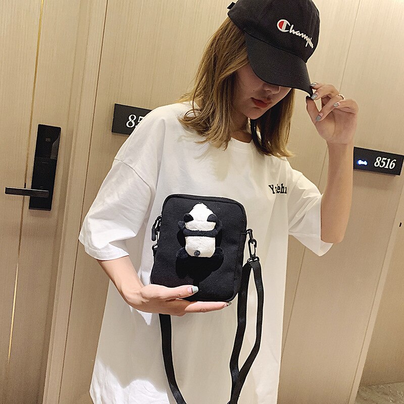 Newhotstacy Borsa 040420 retrò della bambola del panda propenso singolo sacchetto di spalla bello studenti borsa di tela