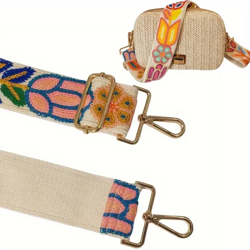 Alça de ombro estilo vintage bordada à mão multiuso moda bolsa acessórios alça de acessório de conforto ajustável