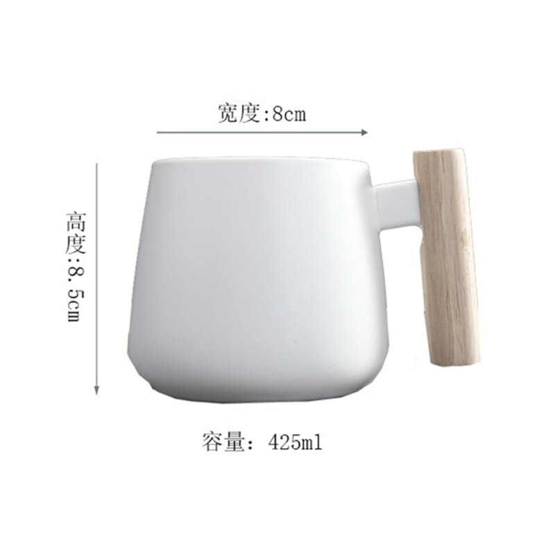 Nordic Style wooden handle Ceramic Cups Coffee Mugs Large capacity mug with spoon lid mug coffee tea cup home office drinkware