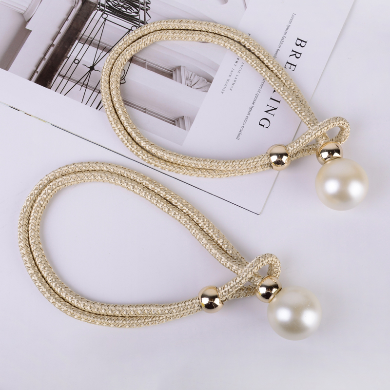 Gordijnbanden, lichte luxe high-end parels, een paar gaasgordijngespen, stropdassen, decoratieve accessoires, touwhaken 2 stuks: WHITE