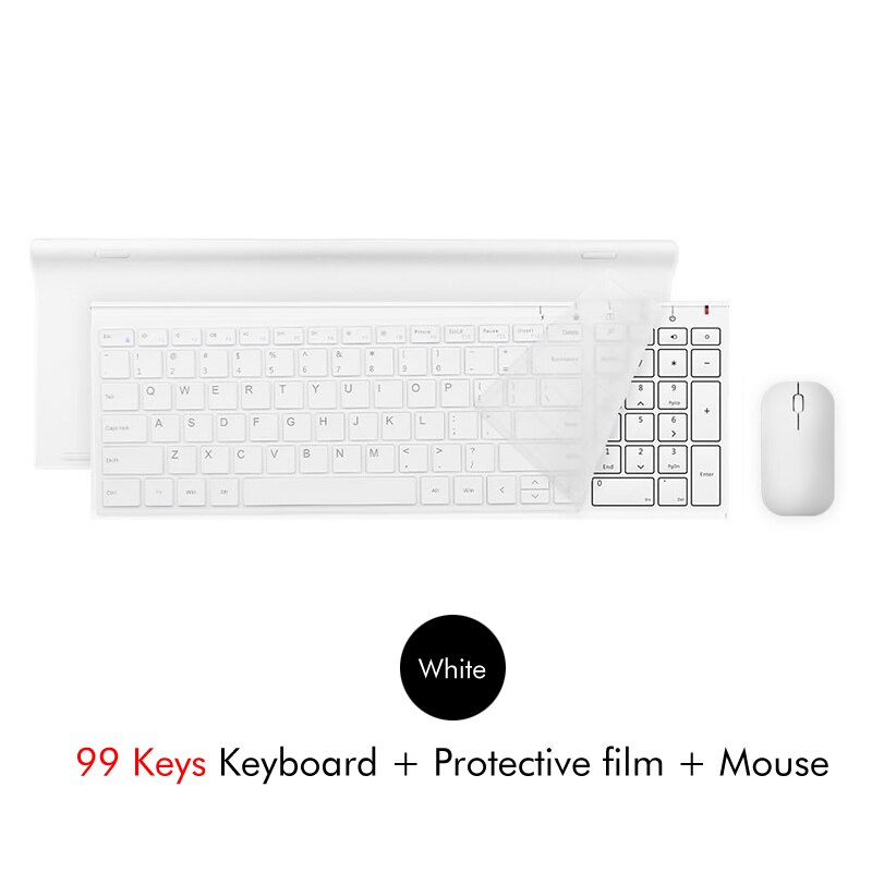 B.O.W 2.4Ghz Wireless Keyboard, 10 Keys Slim Matte Metal Ultra thin Rechargeable Full Size Keyboard Kits with Nano USB Receiver: White Combo 99Keys