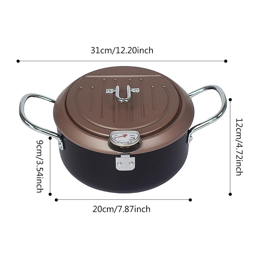 Japanse stijl frituurpot, 9,5 inch roestvrij staal met thermometer en deksel friteuse pot, Japanse koekenpan inductiekookplaat compatibel (groot formaat 24 cm