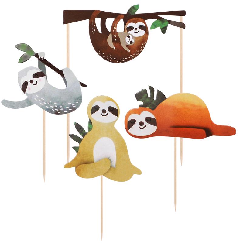 4pcs Sloth Cake Topper Set Cake Insert Card Cake Decoration For Birthday Festival