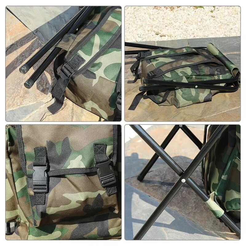 Faltbare Angeln Stuhl Rucksack Tarnung Oxford Tuch &Ampere; Metall Rohr Tragbare Angeln Ausrügestochen Camping Wandern Multifunktions Hocker