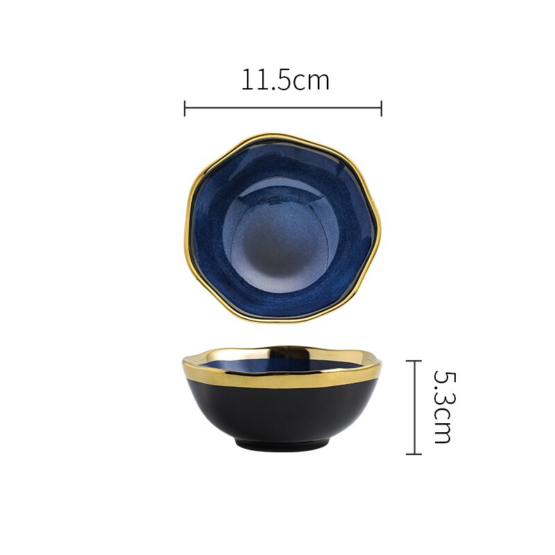 Nordic Blue Glaze Ceramic Dinner Plates and Bowls Irregular Phnom Penh Steak Plate Dessert Snack Dishes Home Tableware: B-11.5x11.5x5.3cm