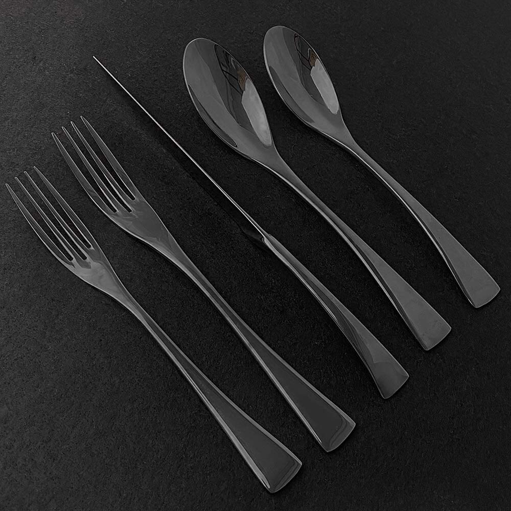 5/20Pcs Silver Dinnerware Set Mirror Cutlery Set Kitchen Silverware Flatware Set Steak Tableware For Party Spoon Fork Knife: 5Pcs / Black