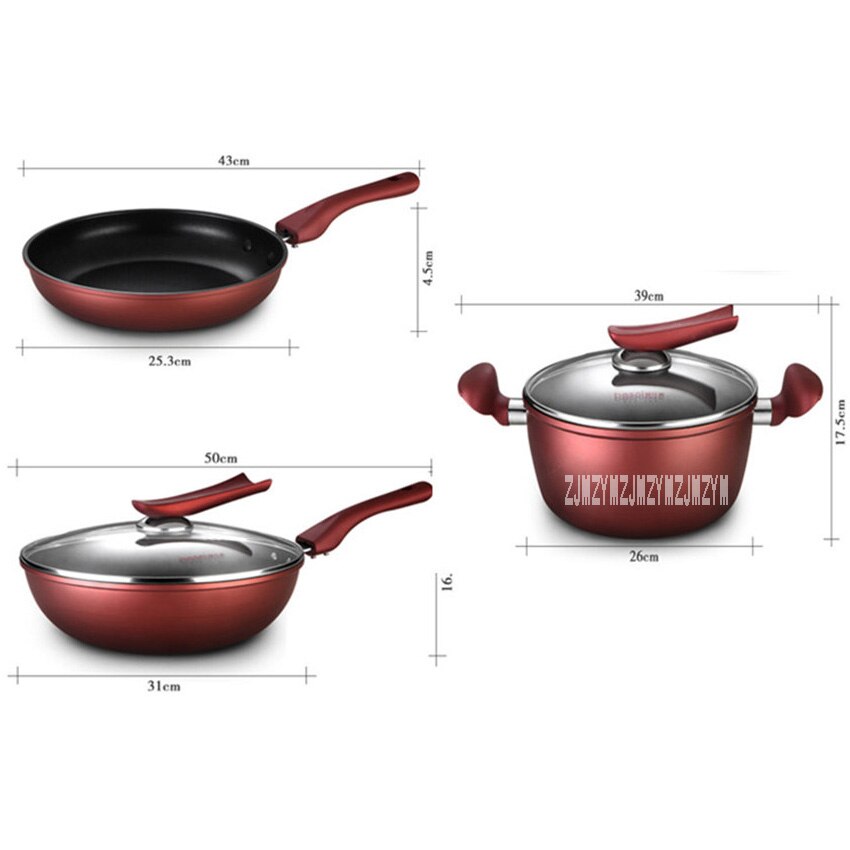 Kitchen Non - stick Pan Three - piece Pot Sets BNS-78566 Induction Cooker Gas Cooking Pot Home Pot Set Combination