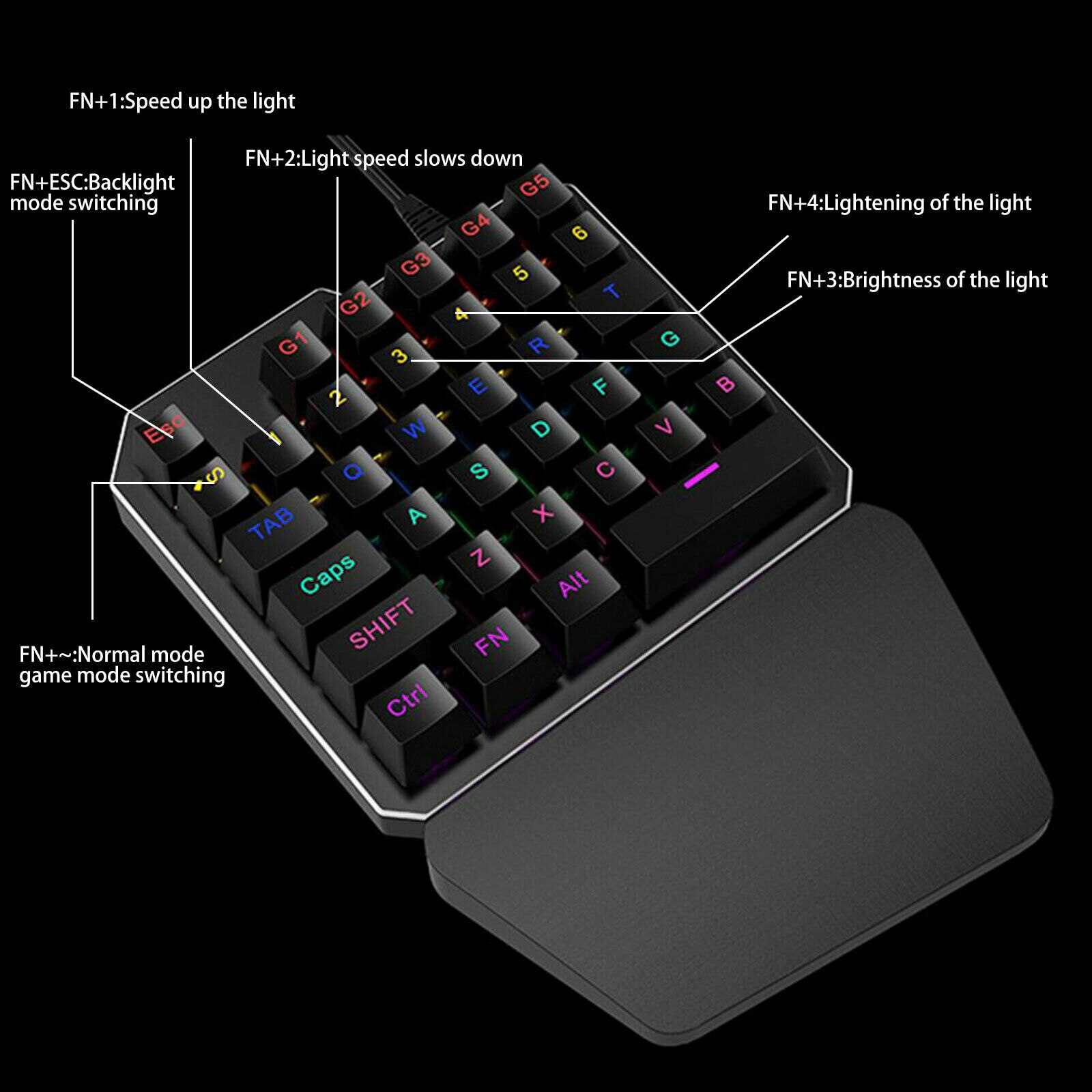 Mini LED Ergonomic Single Hand Game Keyboard + Mouse Mice Computer One Hand Left Hand Wired Keypad