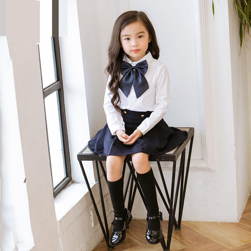 Children Cotton Japanese Korean School Uniforms Girls Boys White Shirts Navy Blue Skirt Pants Kindergarten Clothing Sets Outfit