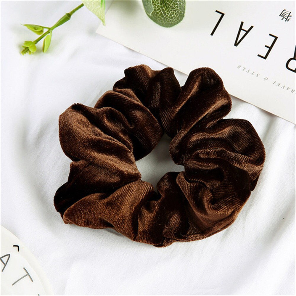 Pinza de pelo de terciopelo para mujer, coleteros sólidos para niña, banda de goma elástica, diadema navideña, accesorios para el cabello: COFFEE