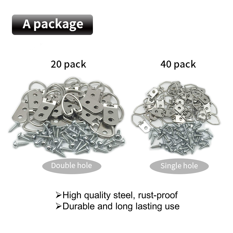 Kit de ganchos de anillo en D de dos formas, 60 piezas, perchas de doble agujero con tornillos, Premium, marco de obra de arte para fotos y pintura colgante