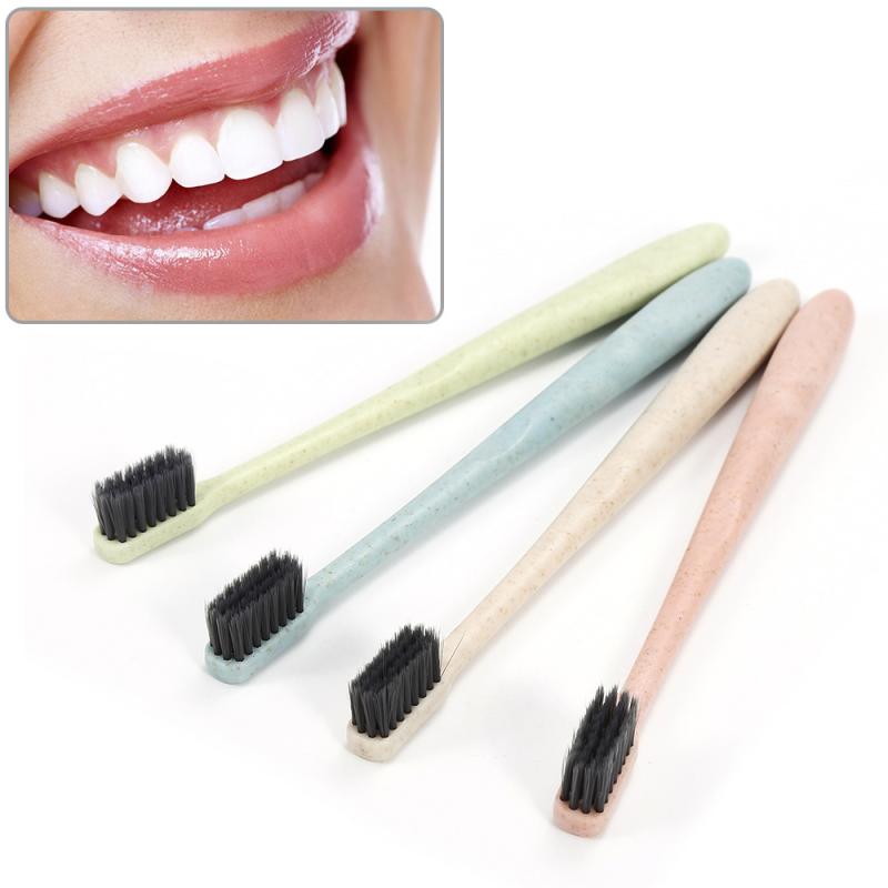 1Pcs Zachte Bamboe Tandenborstel Houtskool Tarwesteel Handvat Draagbare Oral Care Antibacteriële Reizen Tandenborstels Oral Care Tool