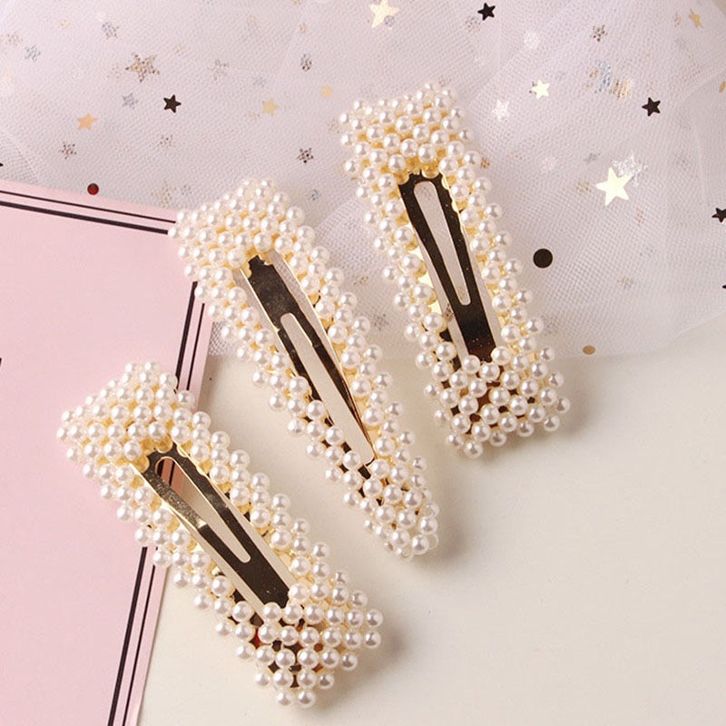 Pearl Hair Clip for Women Girl Korean Snap Barrette Stick Hairpin Hair Styling Accessories