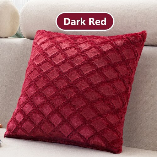1Pcs 43*43cm Plaids Pattern Soft Short Velvet Throw Pillow Cushion Cover Seat Car Home Sofa Bed Decorative Pillowcase 40059: Dark Red