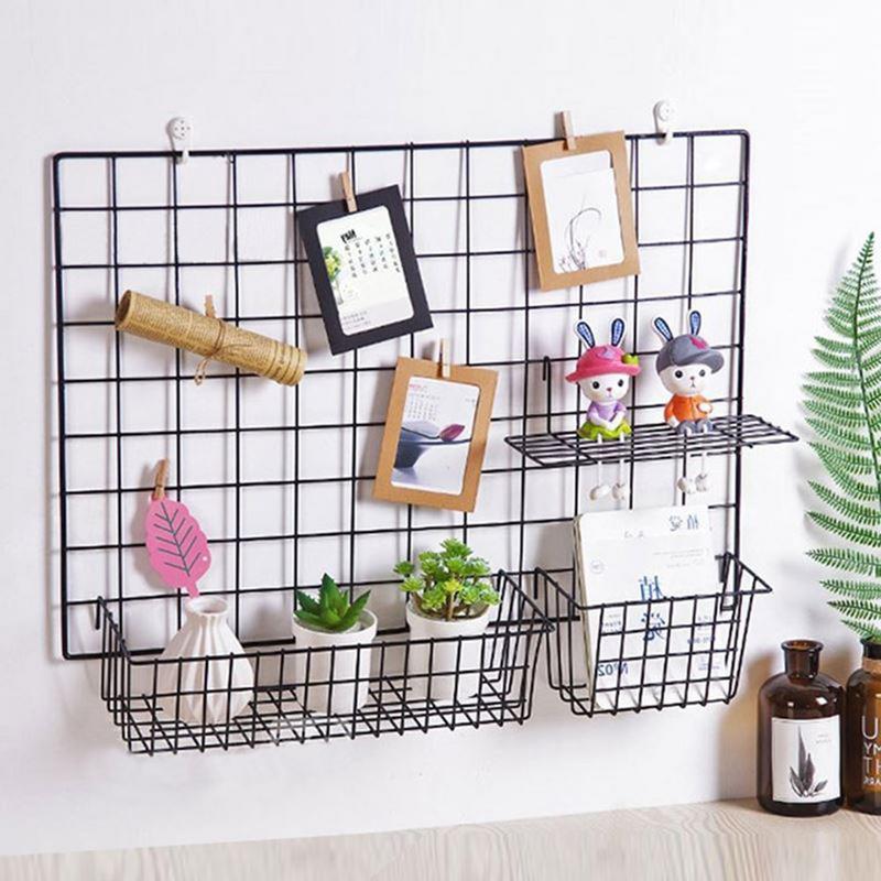 Wanddecoratie Ijzeren Frame Opknoping Rack Muur Display Diversen Opslag Badkamer Planken Multifunctionele Mesh Draad Metalen Wandplank