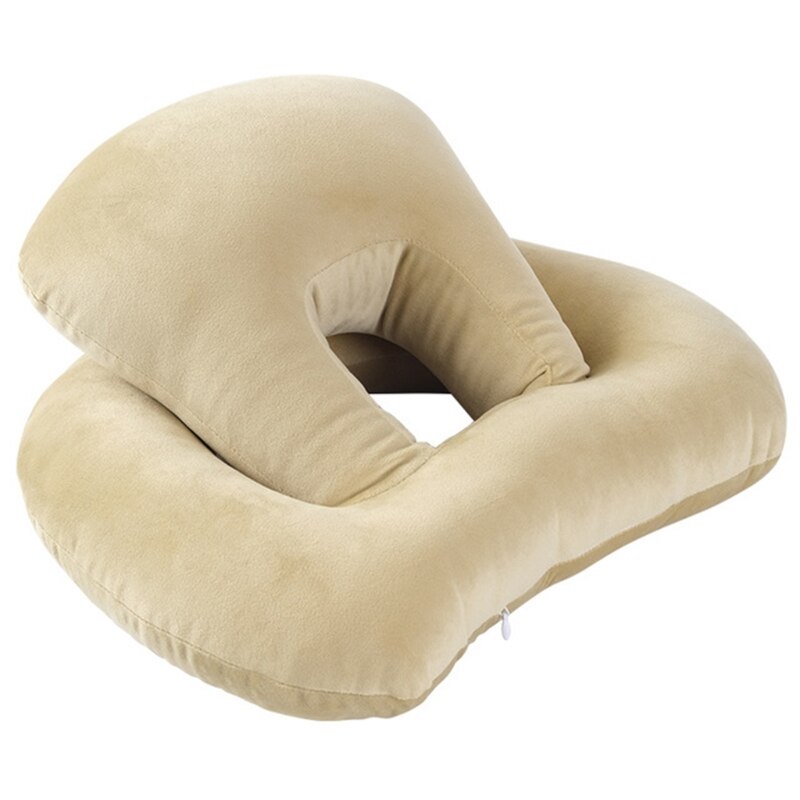 Portable Sleeping Desk Nap Pillow Neck Supporter Seat Cushion Headrest Travel Necks Pillows with Arm Rest: Olive green