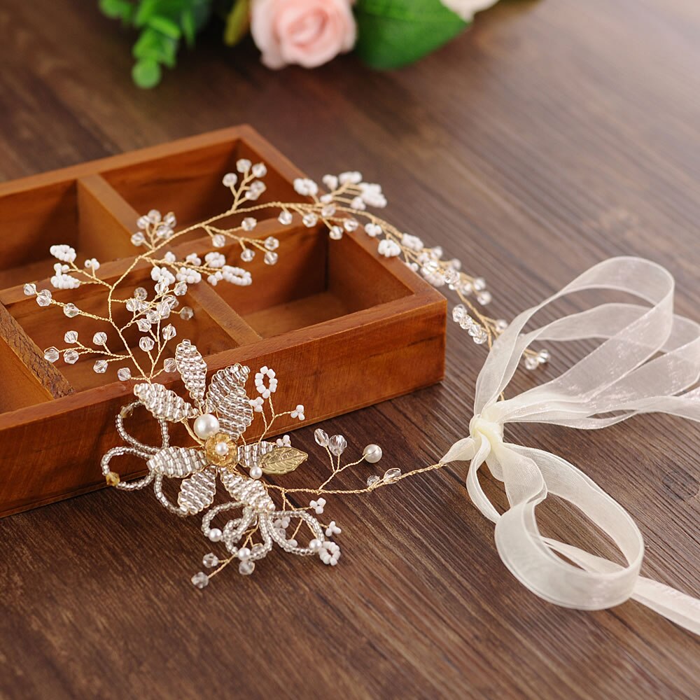 Röda kristallpärlor hårband bröllop hår smycken brud hårkläder handgjorda blomma pannband för brud schp 68: Organza elfenben