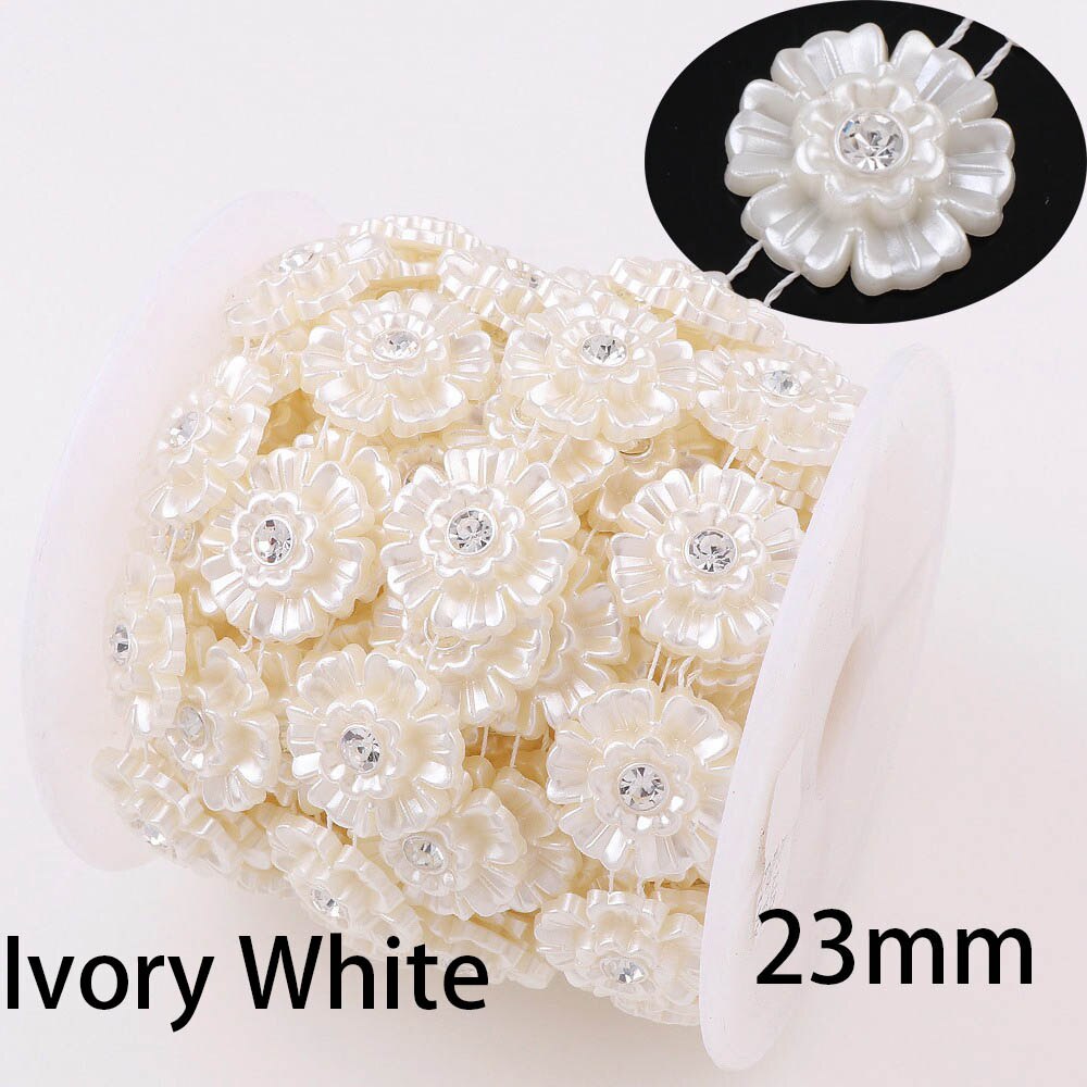 1 Yard Flower Series Rhinestone Chain ABS Pearl Jewelry Decor Wedding Dress Crafts Bridal Beads Appliques Garment Chain: DK-AA144