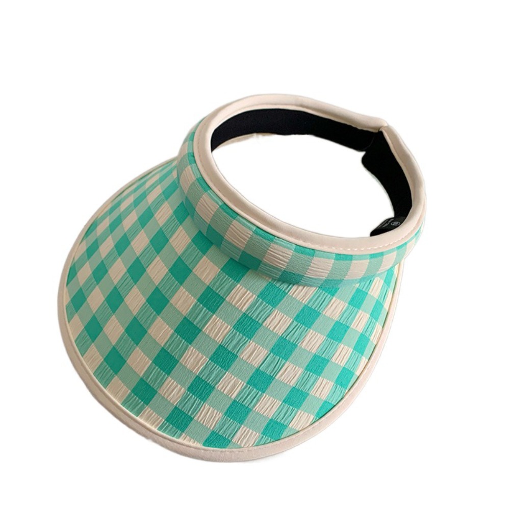Plaid Print Large Brim Sun Hat Hair Hoop Style Pastoral Style Summer Empty Top Cap Breathable Anti-UV Sun Protection Hats Girl: black