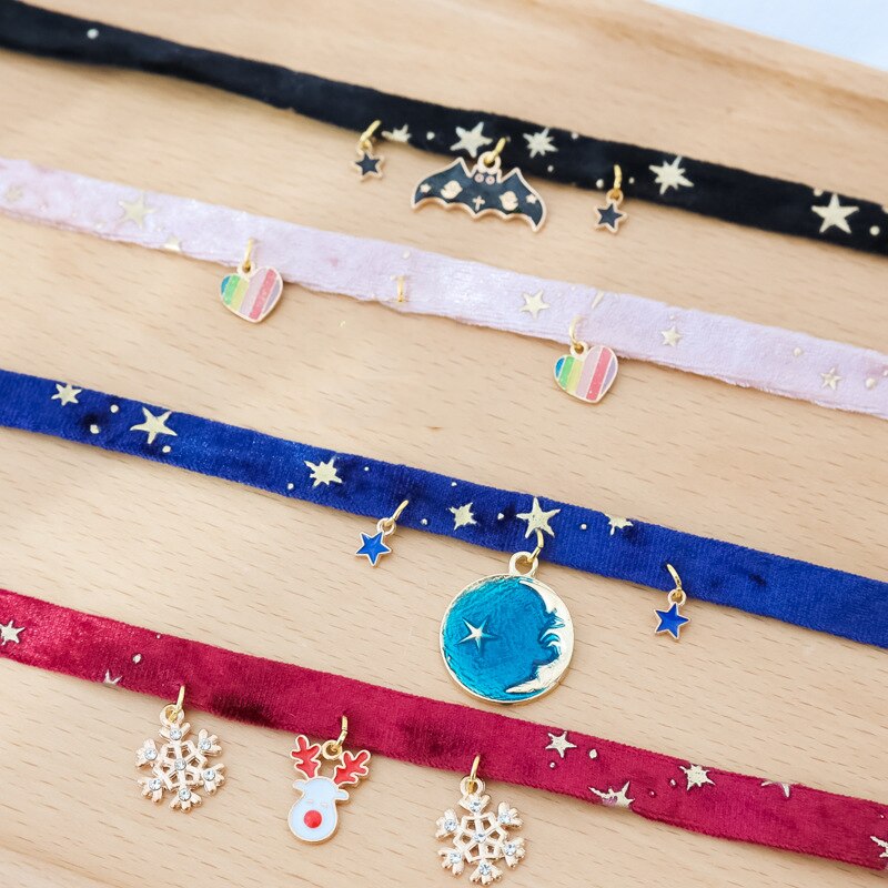 Collier ajustable en velours pour chat, tailles S M L, bronze, étoile, arête de poisson, flocon de neige, élan, chauve-souris, Chic, accessoires pour animaux de compagnie, à la , pour chiot, chaton