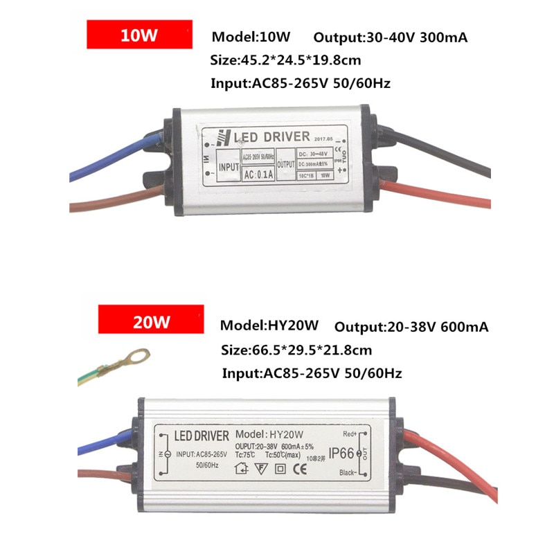 Ac 110v-220v til  dc 20-38v strømforsyning 10w 20w 30w 50w 100w vanntett transformator elektronisk monokrom ledet-lysdrift