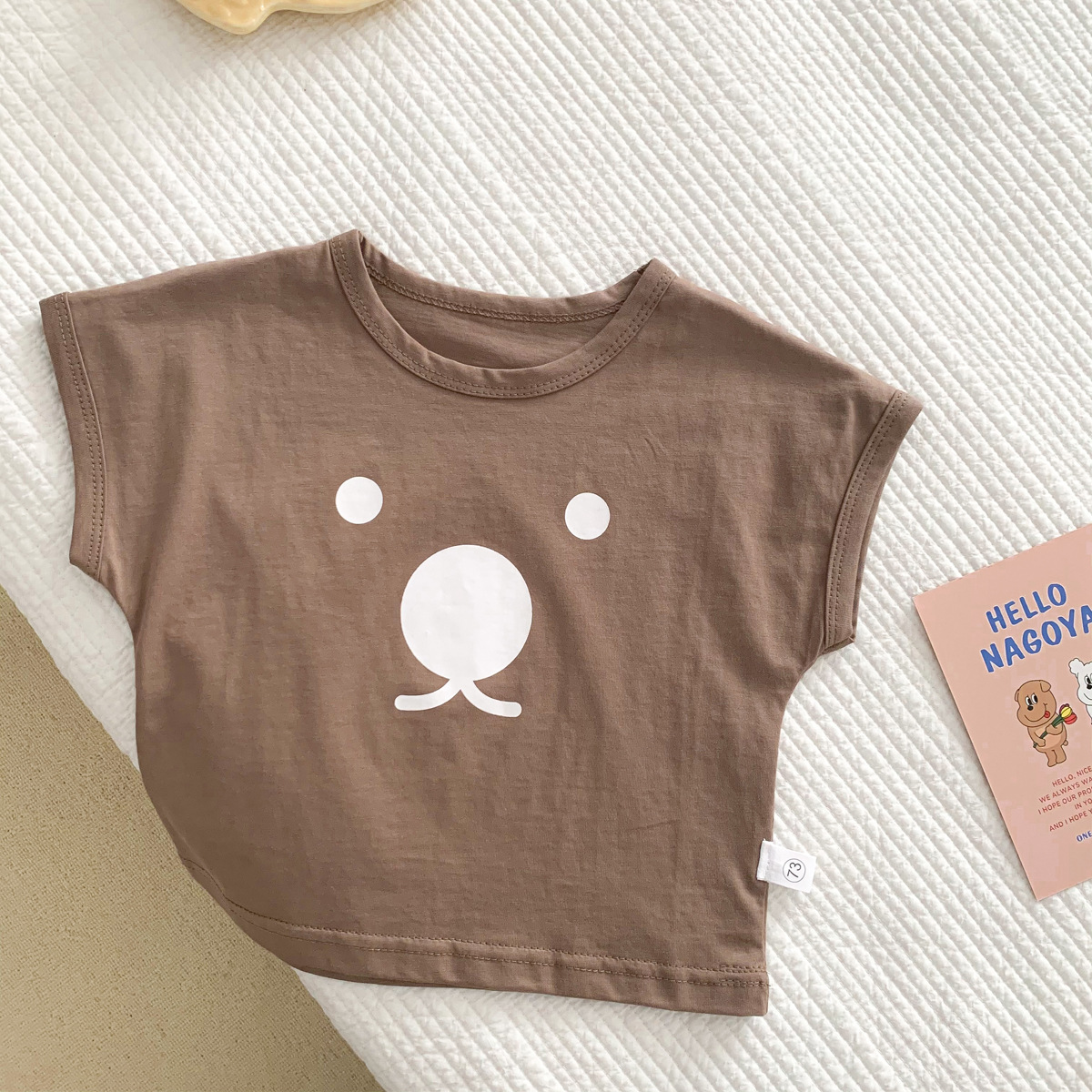 neugeboren Kleidung Baby Jungen lässig kurz Ärmel T-Shirt Kleinkind Mädchen niedlich Karikatur Muster drucken zur Seite fahren 2022 Sommer: Braun / 9M 73CM