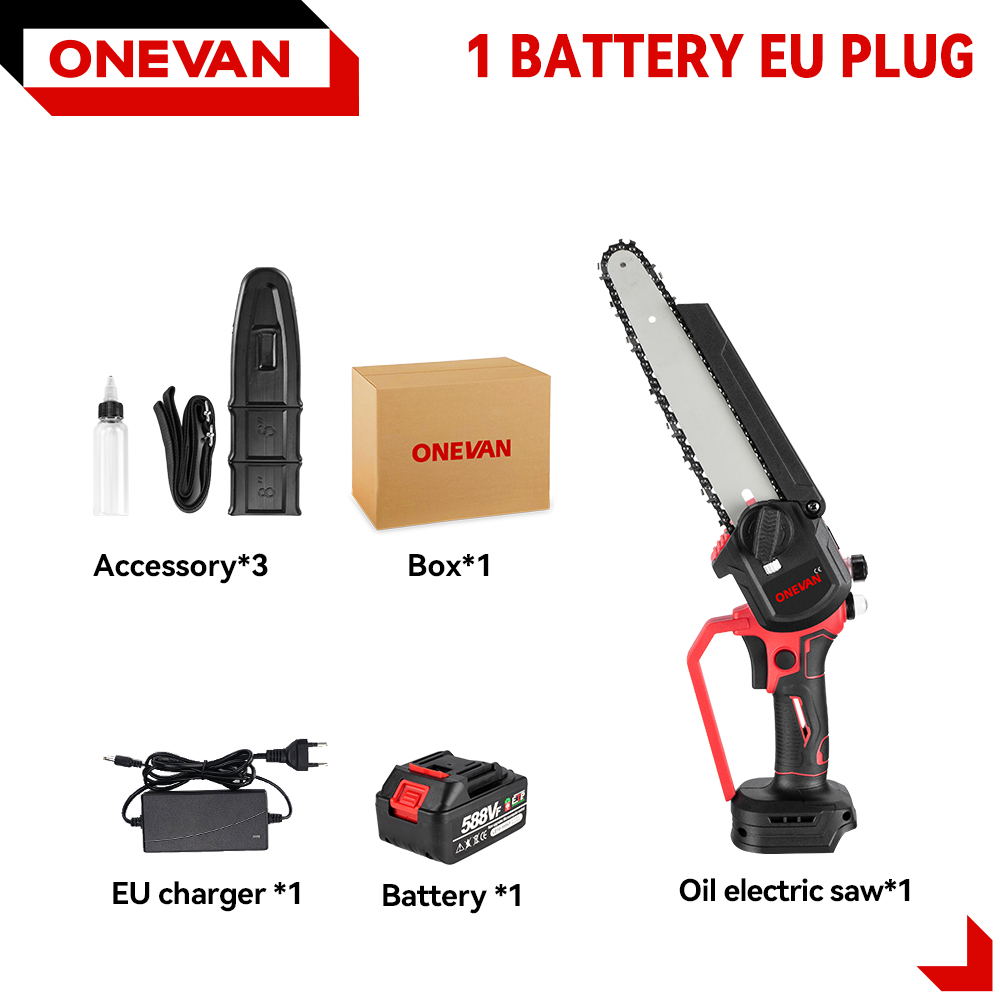 ONEVAN Bürstenlose 8-Zoll-Elektrosäge, automatischer Öler, tragbare Garten-Beschneidungskettensäge, Holzbearbeitungswerkzeug für Makita 18 V-Batterie: Licht Grün