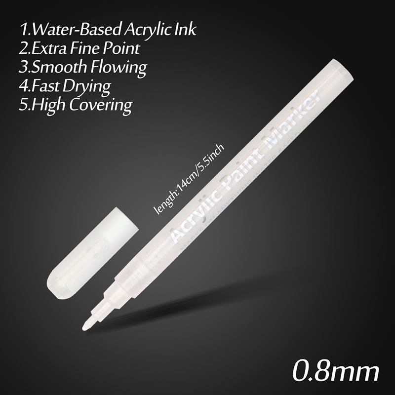Vit färgpenna , 0.8mm akryl vitguld silver permanenta tuschpennor för trä sten plast glas sten metall canvas 8 pack