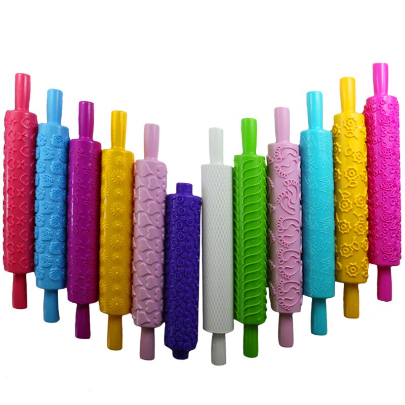 16 Patterns Plastic Non-Stick Embossed Rolling Pin Flower Textured Embossed Roller Mold DIY Baking Fondant Cake Decoration Tools