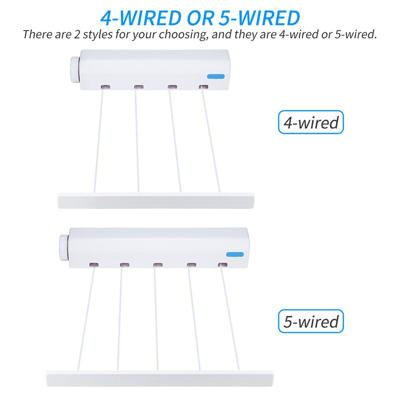 5/4 Wired Wall Mounted Hanger Retractable Indoor Clothes Hanger Drying Rack Towel Rack Automatic Telescopic Clothesline