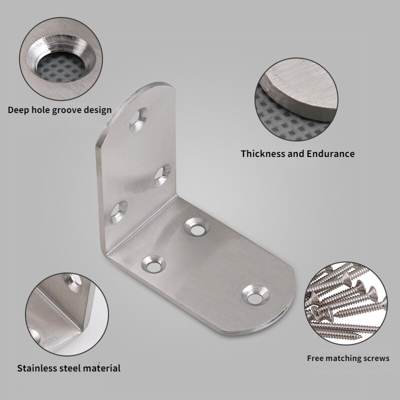 Stainless steel angle code 90 degree right angle code L-shaped angle code connector thickened angle code L-shaped bracket 5PCS
