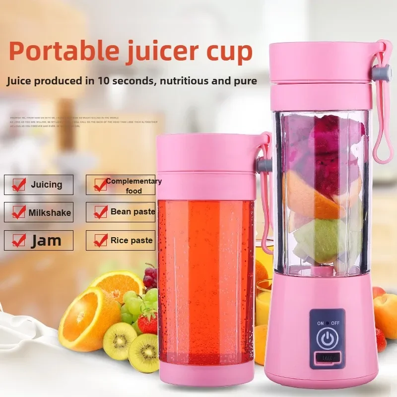 Mini licuadora portátil de 380ML para batidos y batidos, exprimidor de frutas de viaje recargable por USB, vaso de jugo para licuadora de frutas manual
