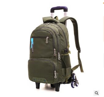 ZIRANYU School Wheeled backpack bags for boys Children Trolley Backpacks for school kids backpack on wheels Student rolling bags: 6 wheels army green