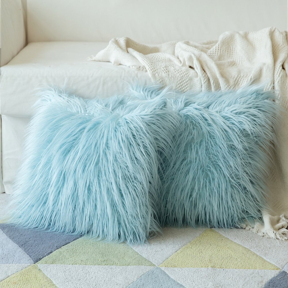 Plush Pillow Case Winter Warm Long Fluffy super soft plush pillow cushion cases covers 45x45cm: green