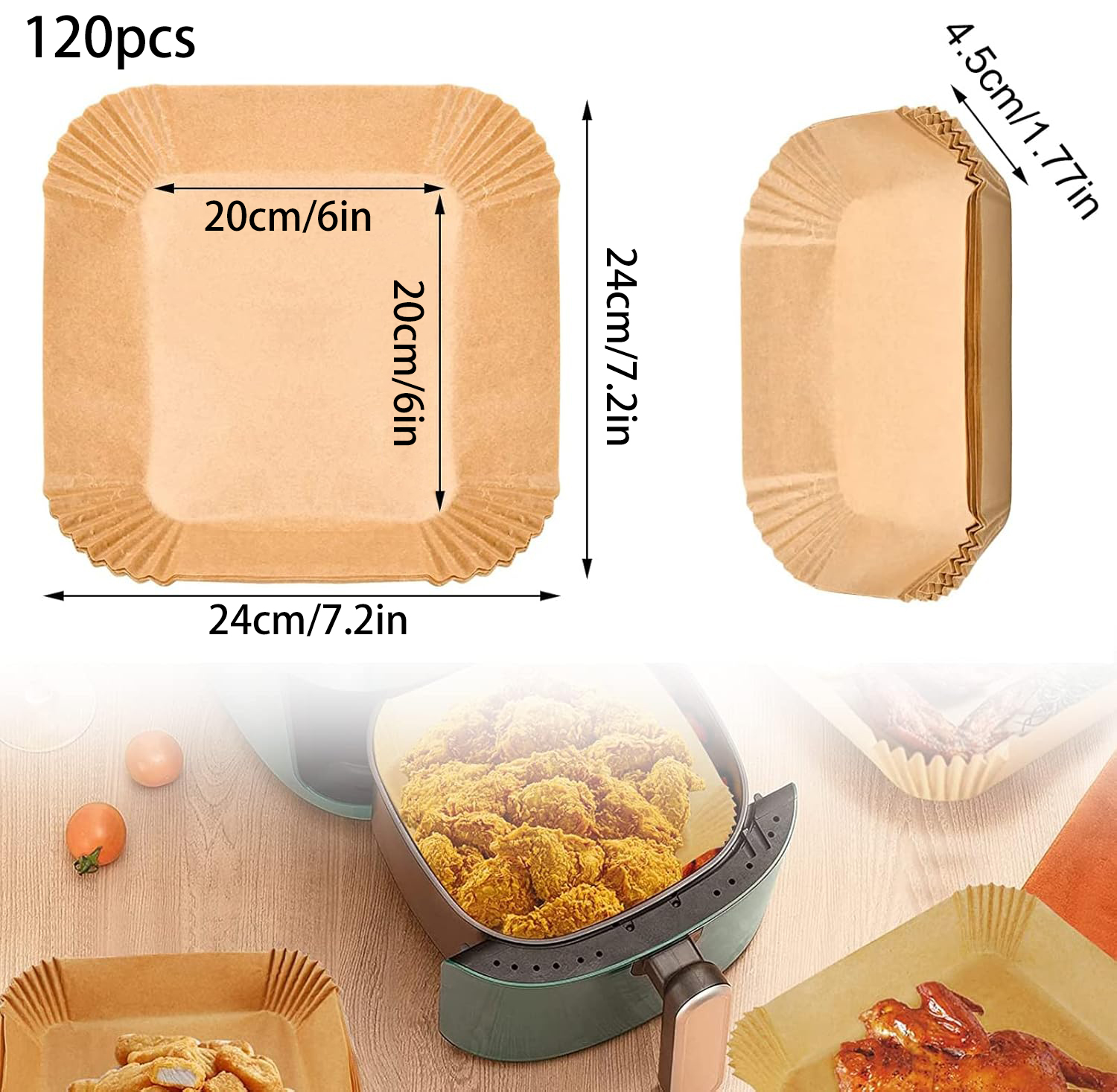 5’5 L quadratisches Heißluftbratzubehör, 20 cm Heißluftfritteuse-Gitter über Papierformen