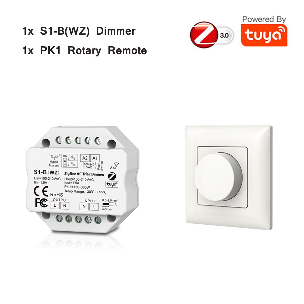 Tuya Zigbee AC Triac Dimmer 110V 220V 230V LED Dimmer Controller Push Switch DIY Module Wireless Remote Echo Plus Voice Control: 1x S1B(WZ) and PK1
