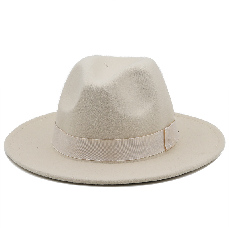 7CM Wide Brim Women Felt Fedora Hats With Bee Ribbon Autumn Winter Wedding Party Trilby Hat Men Gentleman Jazz Hats 54-58CM: XL / GRAY