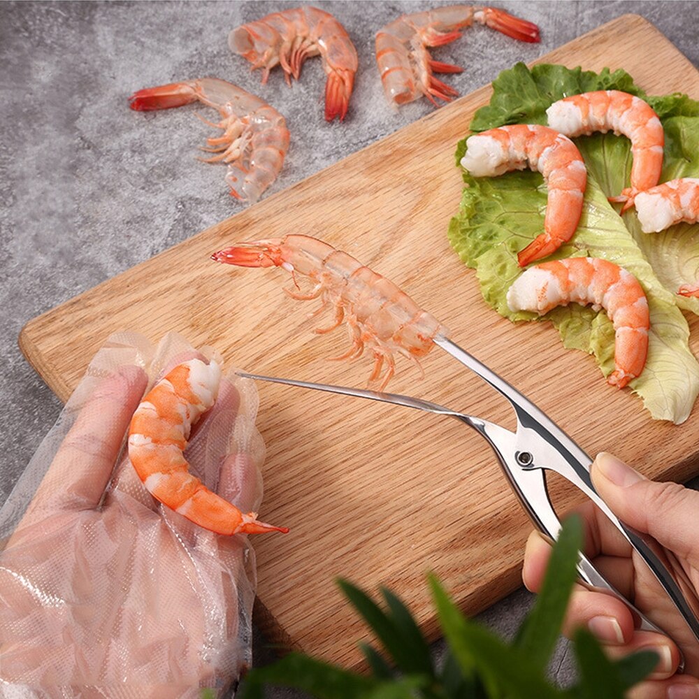 Pinzas peladoras de gambas, gambas, peladores de camarones y cocina de acero inoxidable, pelador, utensilio para pescar mariscos
