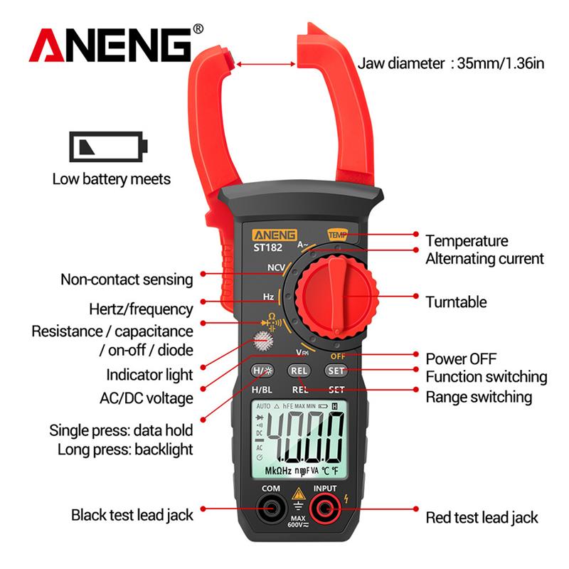 ST182 Smart Digital Clamp Meter High-precision Multimeter 400A AC/DC Clamp Meter Digital Display Backlight Clamp Meter