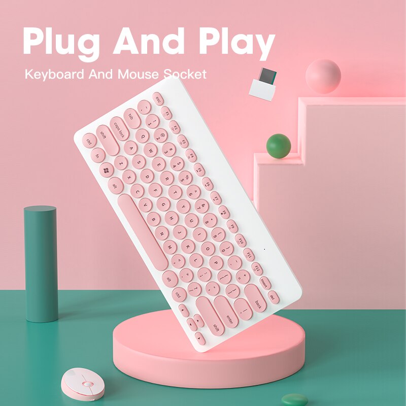 Pink Keyboards With Mouse Wireless Keyboard For Teclado PC Computer Laptop Desktop Tablet Gamer Cute Ergonomic Keyboards Set