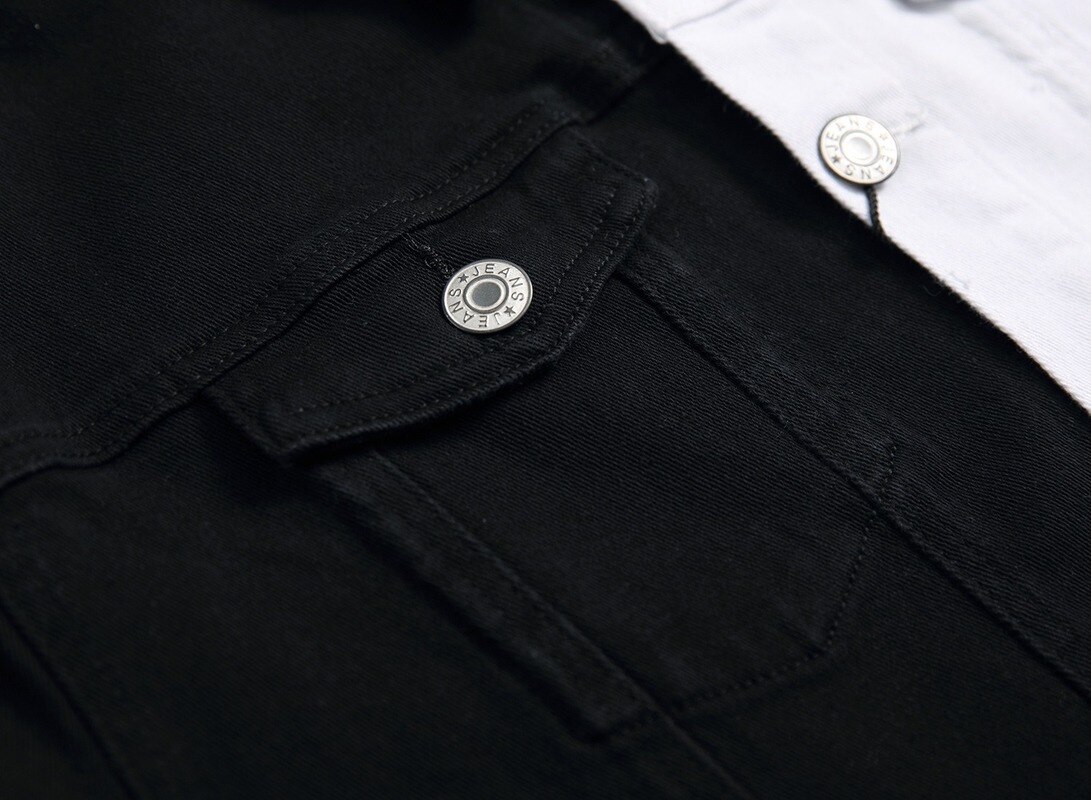 Männer Jacke Jacke Schwarz und Weiß Zwei-farbe schlank-passen herren Jacke Herbst und Winter Denim jacke Lange-ärmeln Jacke