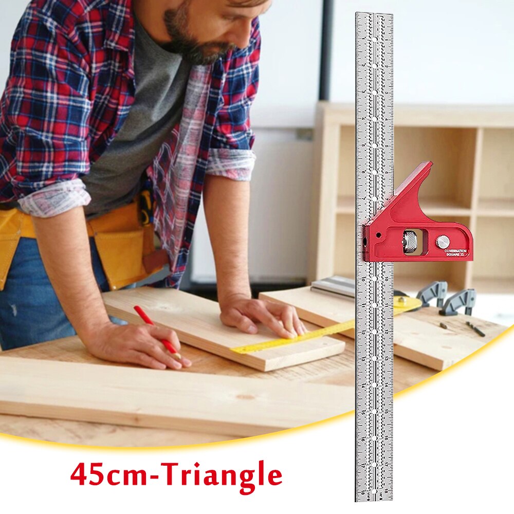 Stainless steel adjustable combination square ruler, woodworking corner high-precision woodworking angle measurement tool.: 45
