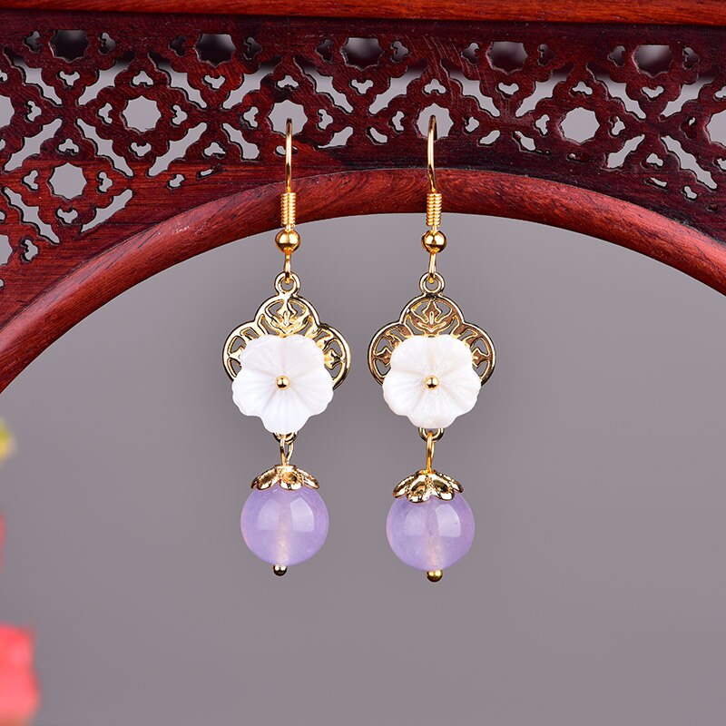 Yanting Cloisonne Butterfly Earrings For Women Natural Stone Earings Shell Flower Ethnic Earrings Hanging