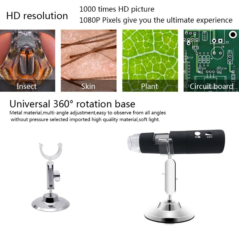 Nyeste wifi digital 1000x usb mikroskop lup kamera 3 farver 8 led 1080p til android ios iphone ipad