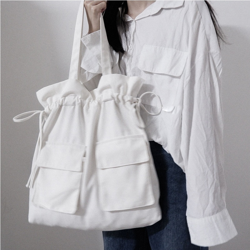 Rugzak dames preppy schooltassen voor tieners meisjesrugzak straatstijl onregelmatige vrouwelijke canvas reistassen wit