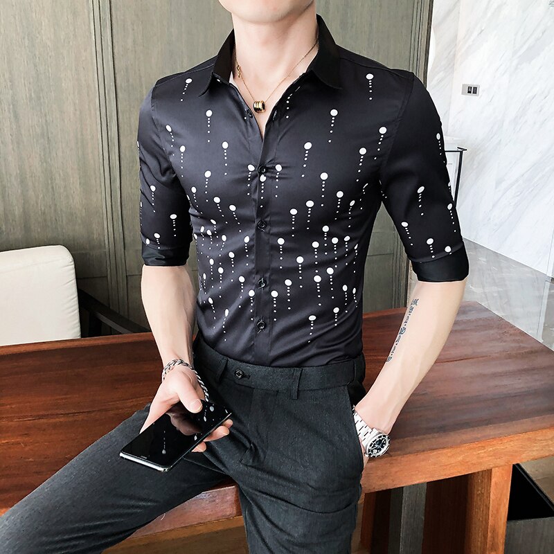 Polka Dot Print Shirt Männer Kurzarm Slim Fit Streetwear Shirts Sozialen Party Business Formale Kleid Shirts Camisas Para Hombre