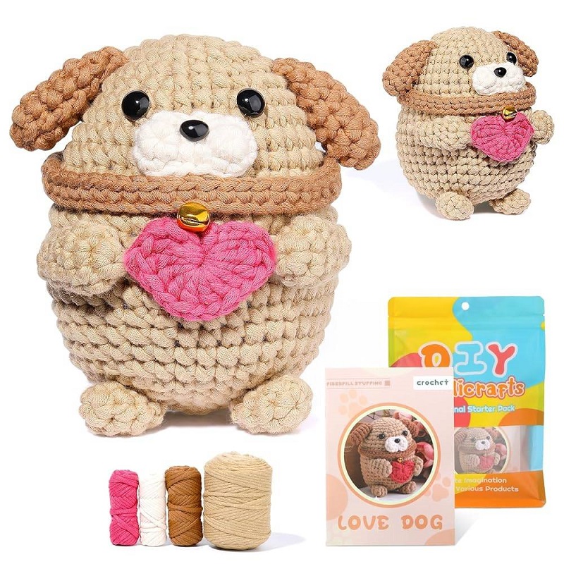 Kraball kit de animais de crochê para iniciantes com tutorial de vídeo, fio de tricô de algodão, agulhas, gancho, conjunto de ferramentas de malha, artesanato diy: Verde exército